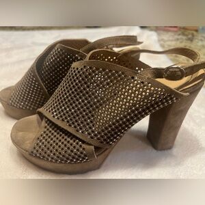M. Gemi Brown Platform Shoes with Chunky Heel and Perforated Design